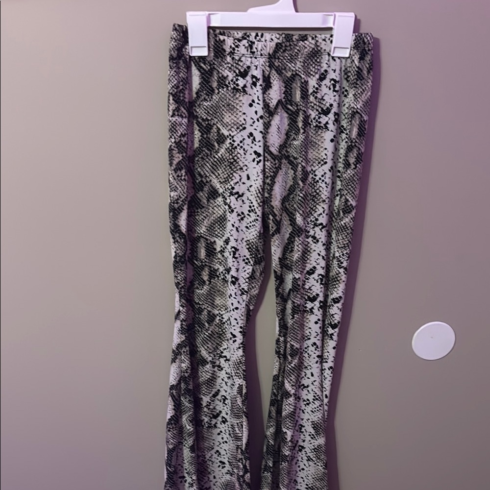 Snakeskin Print Flared Pants